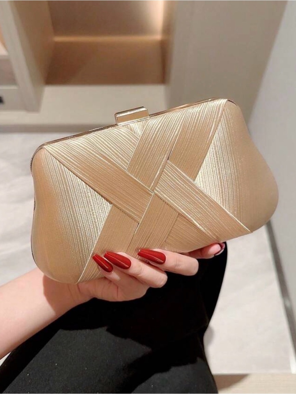 Gold Woven Satin Evening Clutch